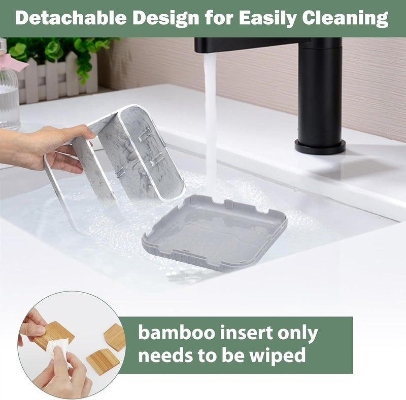 Chintu Toothbrush Holders for Bathrooms - 6 Slots Electric Tooth Brushing Holder, Bathroom Countertop Organizer for Kids Family, Marble Toothbrush and Toothpaste Holder Shower Storage Grey - Image 3